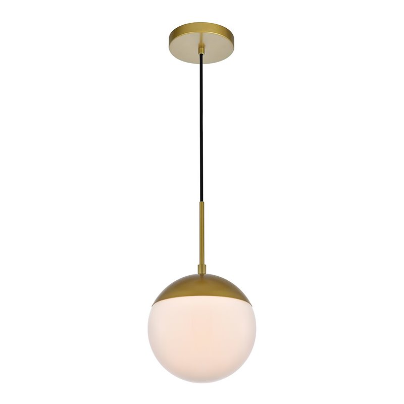 Living District Eclipse 1-Light Metal & Glass Pendant in Frosted White/Brass