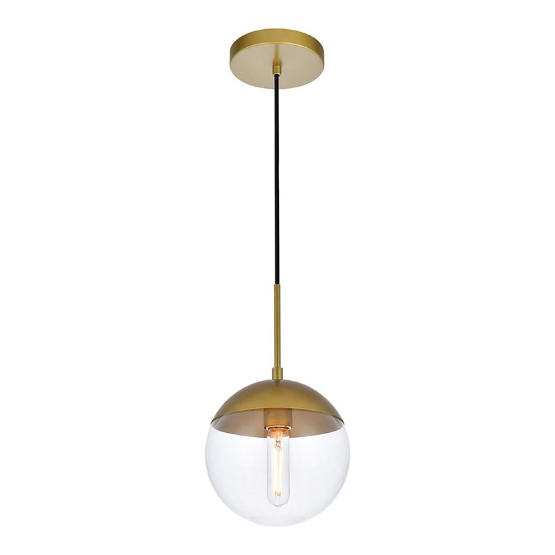 Living District Eclipse 1-Light Metal & Glass Pendant in Brass and Clear