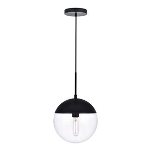 living district eclipse 1-light metal & glass pendant in black and clear