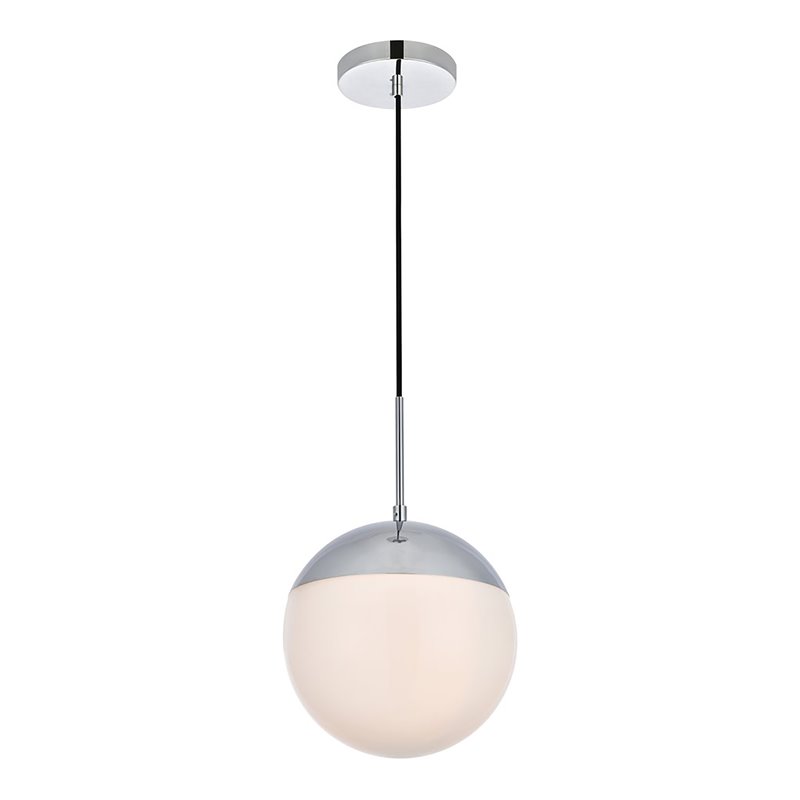Living District Eclipse 1-Light Metal & Glass Pendant in Frosted White/Chrome