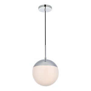 Living District Eclipse 1-Light Metal & Glass Pendant in Frosted White/Chrome