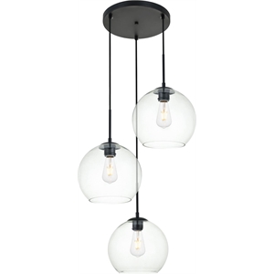 Living District Baxter 3-Light Metal Pendant in Black and Clear