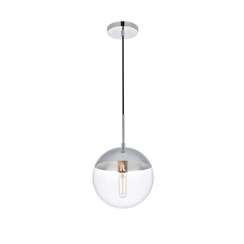 Living District Eclipse 1-Light Metal Pendant & Glass in Chrome/Clear
