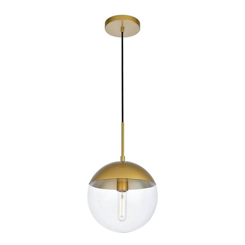 Living District Eclipse 1-Light Glass & Metal Pendant in Brass/Clear