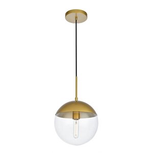 Living District Eclipse 1-Light Glass & Metal Pendant in Brass/Clear