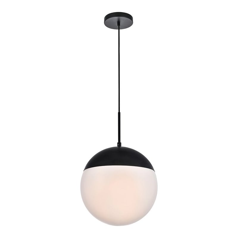 Living District Eclipse 1-Light Metal & Glass Pendant in Frosted White/Black