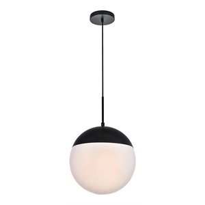 Living District Eclipse 1-Light Metal & Glass Pendant in Frosted White/Black