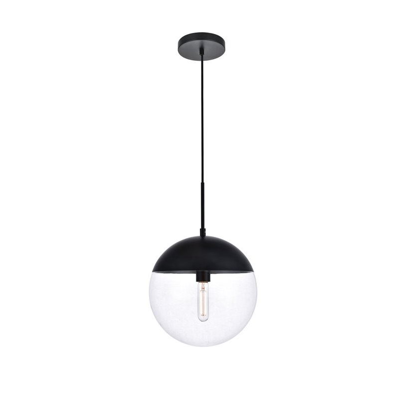 Living District Eclipse 1-Light Glass & Metal Pendant in Black/Clear