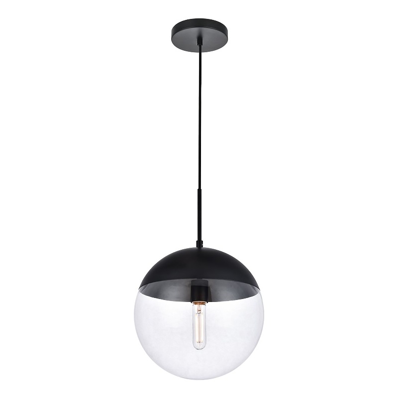 Living District Eclipse 1-Light Glass & Metal Pendant in Black/Clear