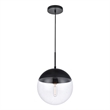 Living District Eclipse 1-Light Glass & Metal Pendant in Black/Clear