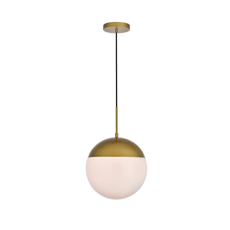 Living District Eclipse 1-Light & Glass Metal Pendant in Brass/White