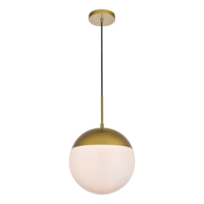 Living District Eclipse 1-Light & Glass Metal Pendant in Brass/White