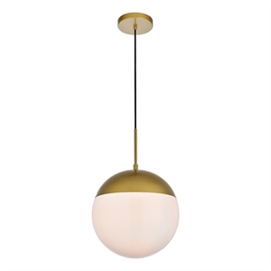 Living District Eclipse 1-Light & Glass Metal Pendant in Brass/White