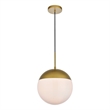 Living District Eclipse 1-Light & Glass Metal Pendant in Brass/White