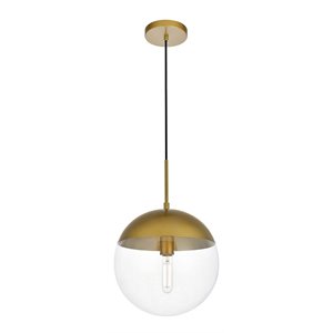 Living District Eclipse 1-Light Metal & Glass Pendant in Brass/Clear