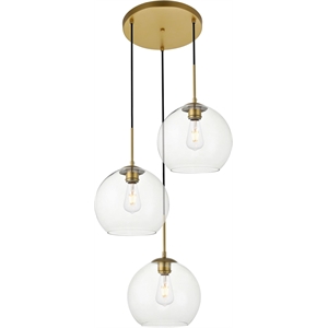 Living District Baxter 3-Light Metal Pendant in Brass and Clear Finish