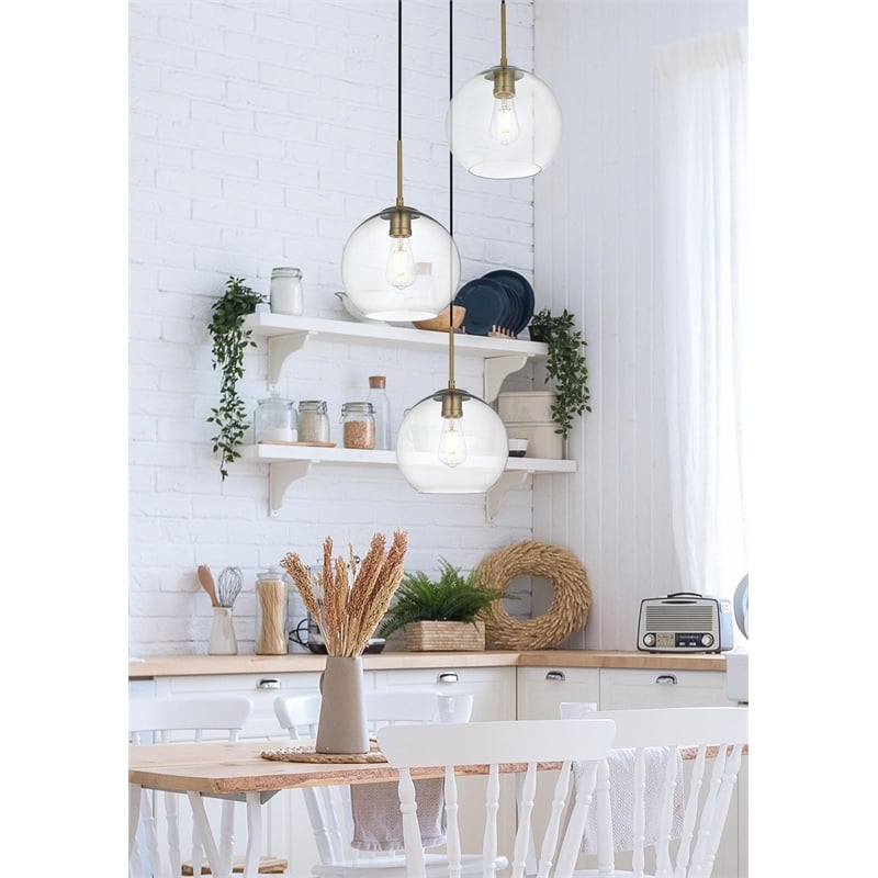 Living District Baxter 3-Light Metal Pendant in Brass and Clear Finish