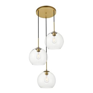 living district baxter 3-light metal pendant in brass and clear finish