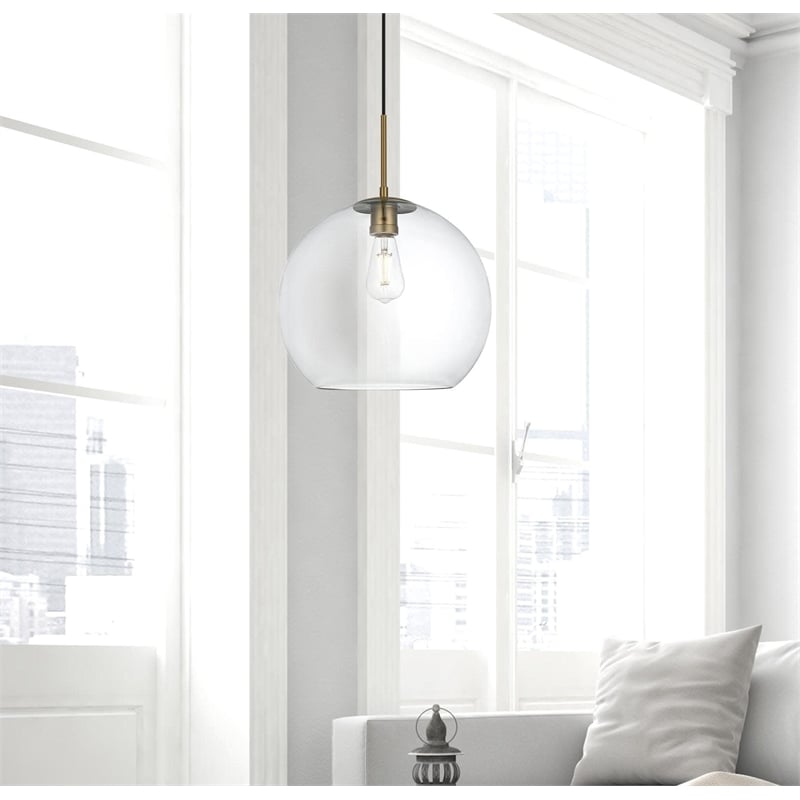 Living District Baxter 1-Light Metal Pendant in Brass & Clear Finish