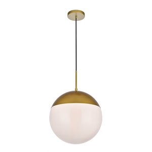 living district eclipse 1-light metal pendant in brass and frosted white