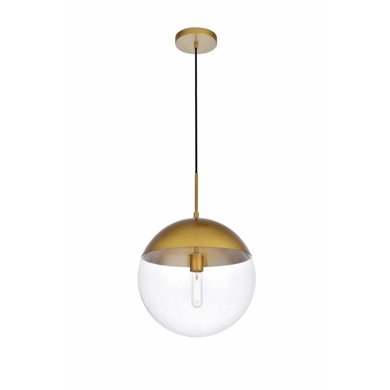 Living District Eclipse 1-Light Metal Pendant in Brass and Clear