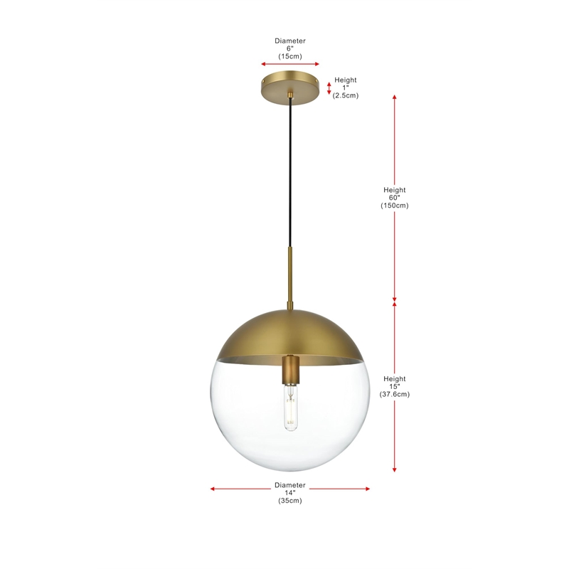 Living District Eclipse 1-Light Metal Pendant in Brass and Clear