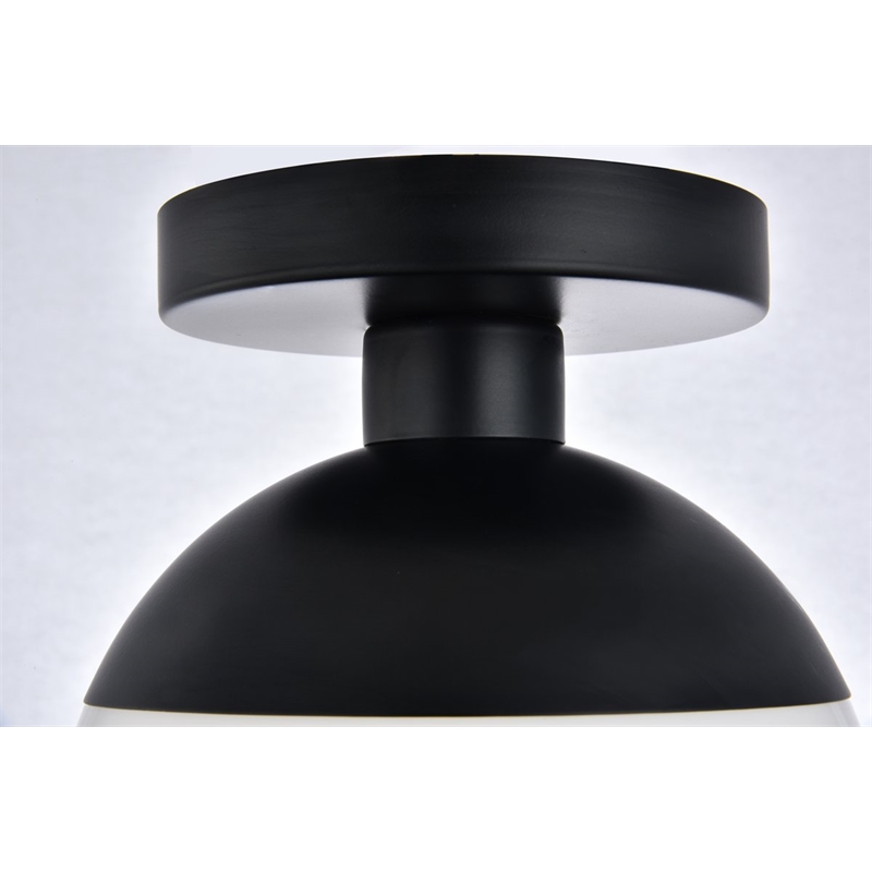 Living District Eclipse 1-Light Metal & Glass Flush Mount in Black/Frosted White