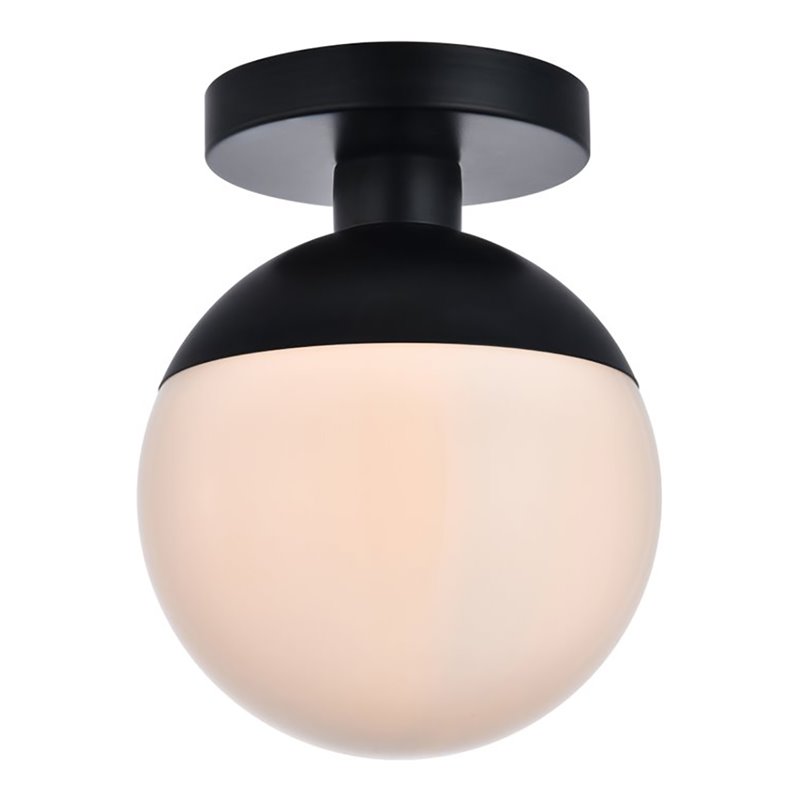 Living District Eclipse 1-Light Metal & Glass Flush Mount in Black/Frosted White