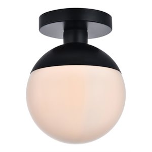 Living District Eclipse 1-Light Metal & Glass Flush Mount in Black/Frosted White