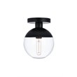 Living District Eclipse 1-Light Metal & Glass Flush Mount in Clear/Black