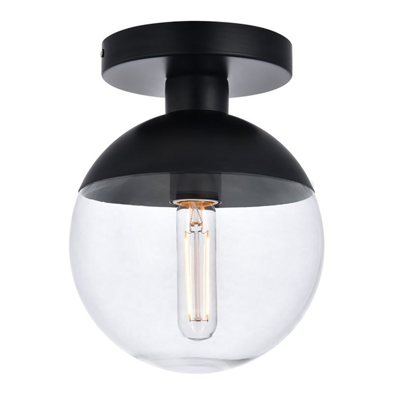 Living District Eclipse 1-Light Metal & Glass Flush Mount in Clear/Black