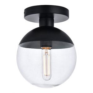 Living District Eclipse 1-Light Metal & Glass Flush Mount in Clear/Black