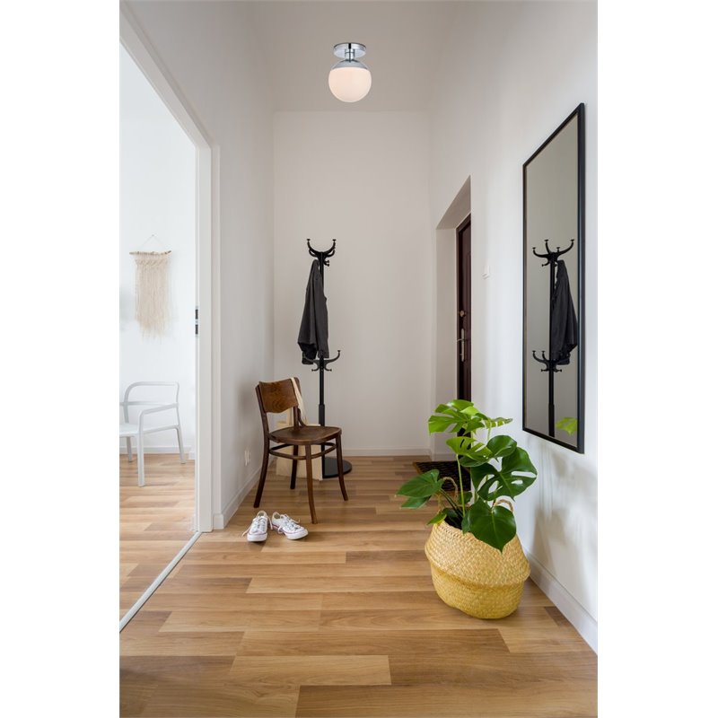 Living District Eclipse 1-Light Metal Flush Mount in Chrome/Frosted White