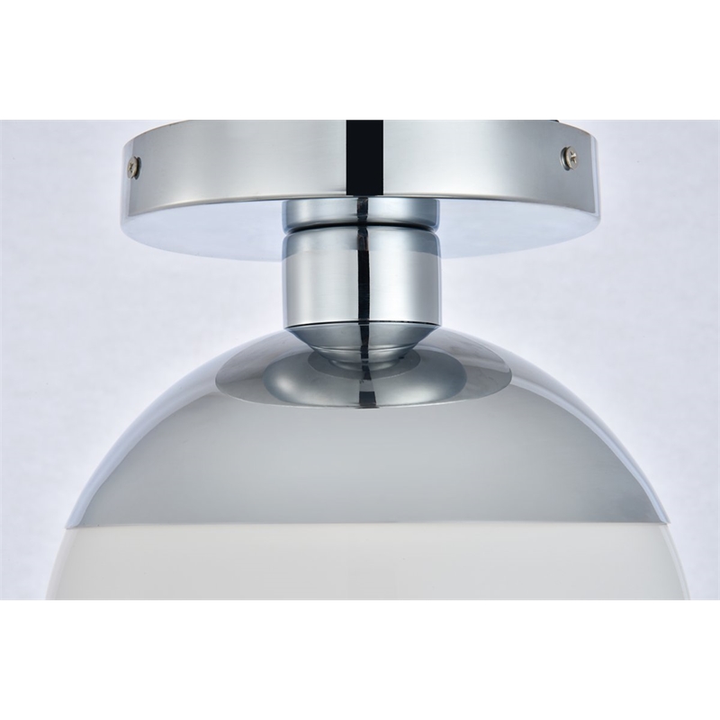 Living District Eclipse 1-Light Metal Flush Mount in Chrome/Frosted White