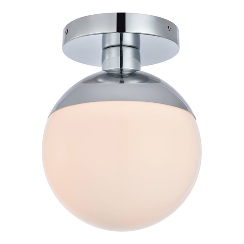 Living District Eclipse 1-Light Metal Flush Mount in Chrome/Frosted White