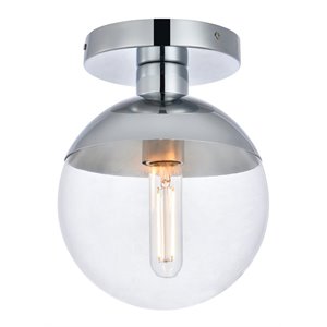 Living District Eclipse 1-Light Metal & Glass Flush Mount in Chrome/Clear