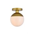 Living District Eclipse 1-Light Metal & Glass Flush Mount in Frosted White/Brass