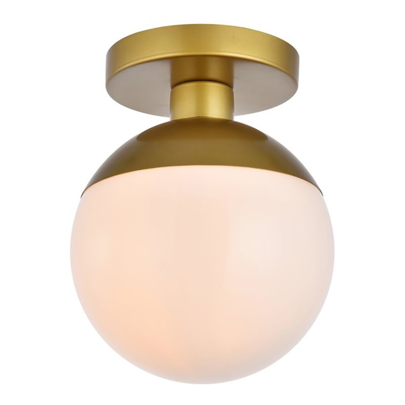 Living District Eclipse 1-Light Metal & Glass Flush Mount in Frosted White/Brass