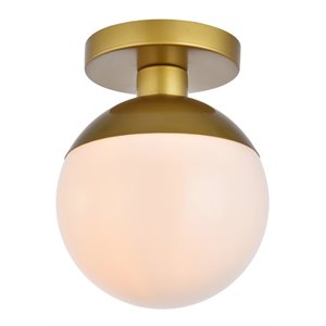 Living District Eclipse 1-Light Metal & Glass Flush Mount in Frosted White/Brass