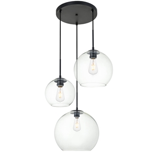 Living District Baxter 3-Light Metal Pendant in Black and Clear Finish