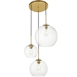Living District Baxter 3-Light Metal Pendant in Brass & Clear Finish