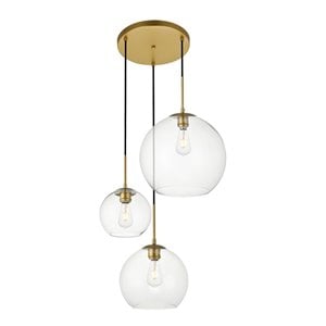living district baxter 3-light metal pendant in brass & clear finish