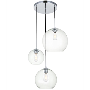 Living District Baxter 3-Light Metal Pendant in Chrome and Clear Finish
