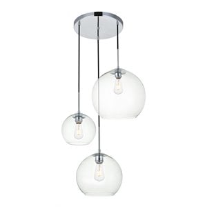 living district baxter 3-light metal pendant in chrome and clear finish