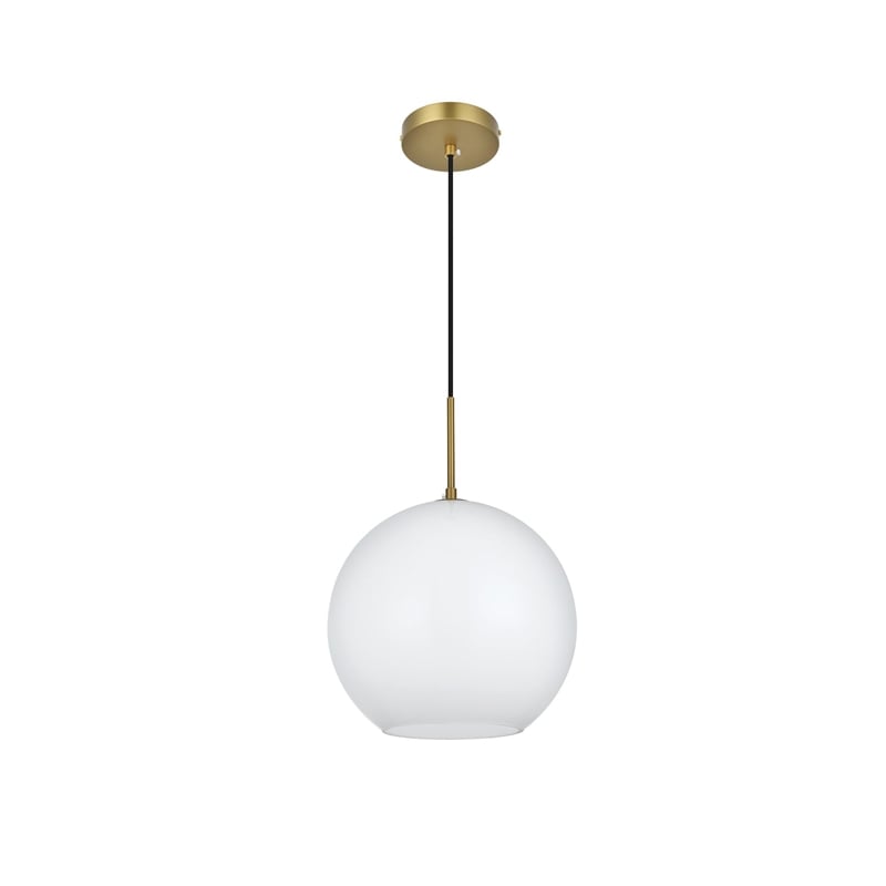 Living District Baxter 1-Light Metal Pendant in Brass and Frosted White