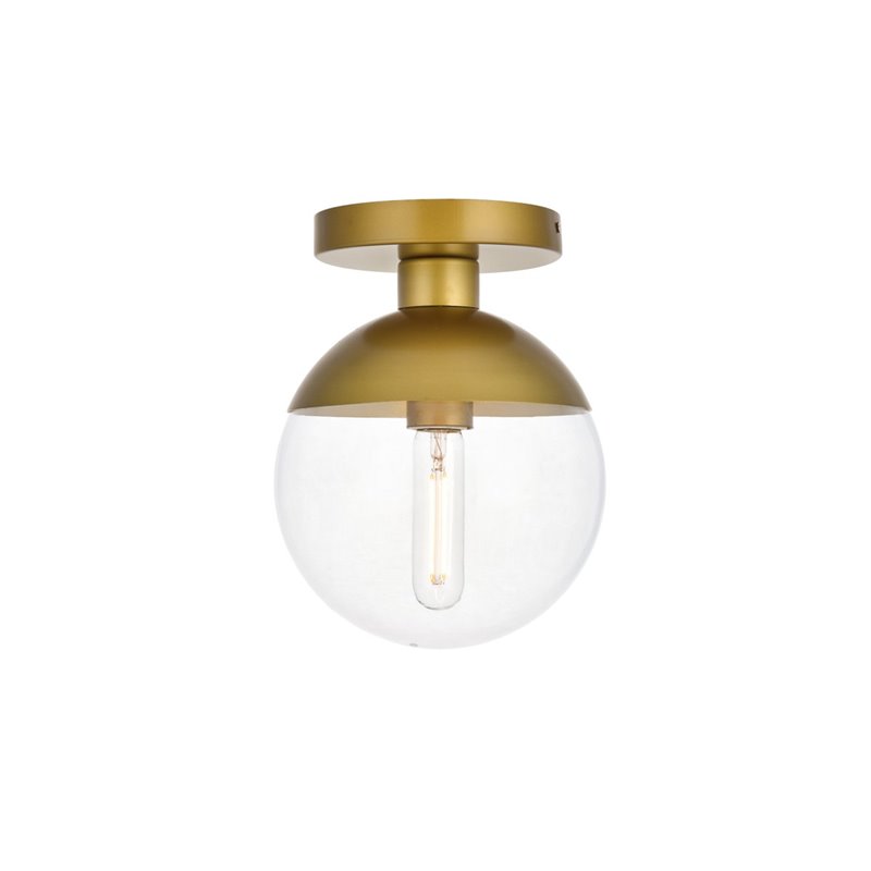 Living District Eclipse 1-Light Glass & Metal Flush Mount in Brass/Clear
