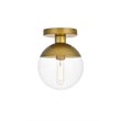 Living District Eclipse 1-Light Glass & Metal Flush Mount in Brass/Clear