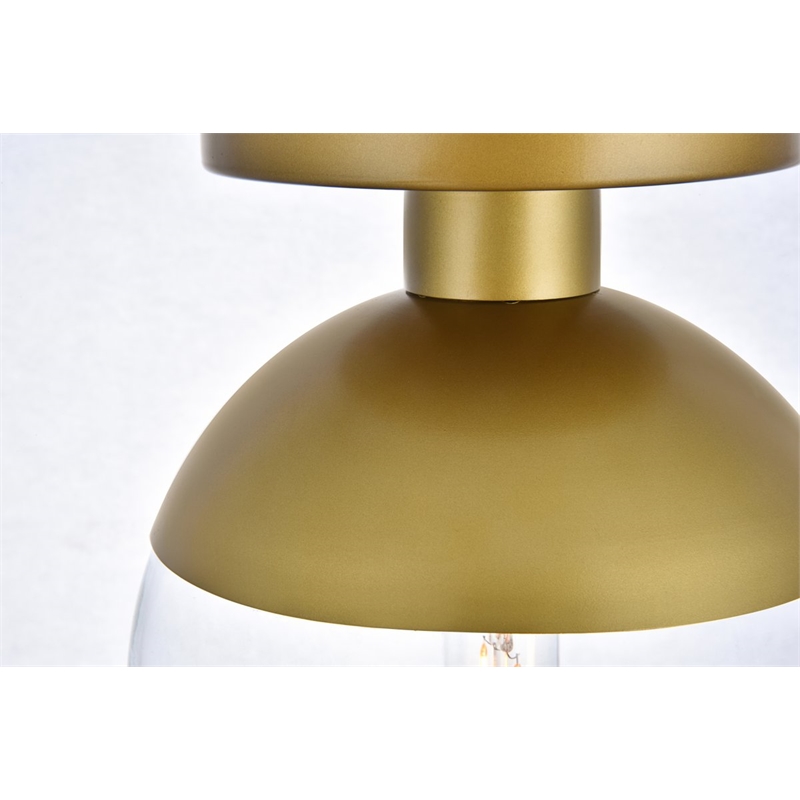 Living District Eclipse 1-Light Glass & Metal Flush Mount in Brass/Clear