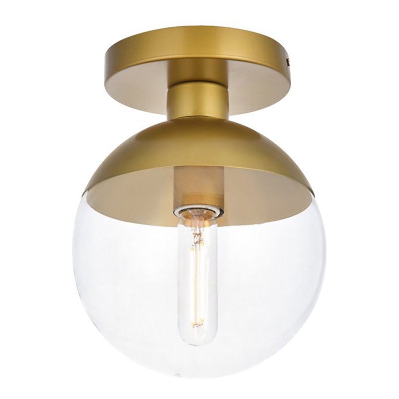 Living District Eclipse 1-Light Glass & Metal Flush Mount in Brass/Clear