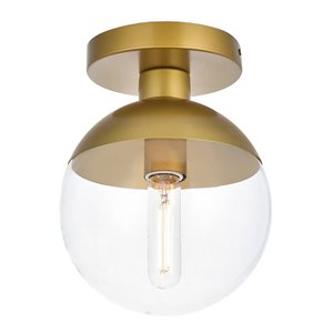 Living District Eclipse 1-Light Glass & Metal Flush Mount in Brass/Clear